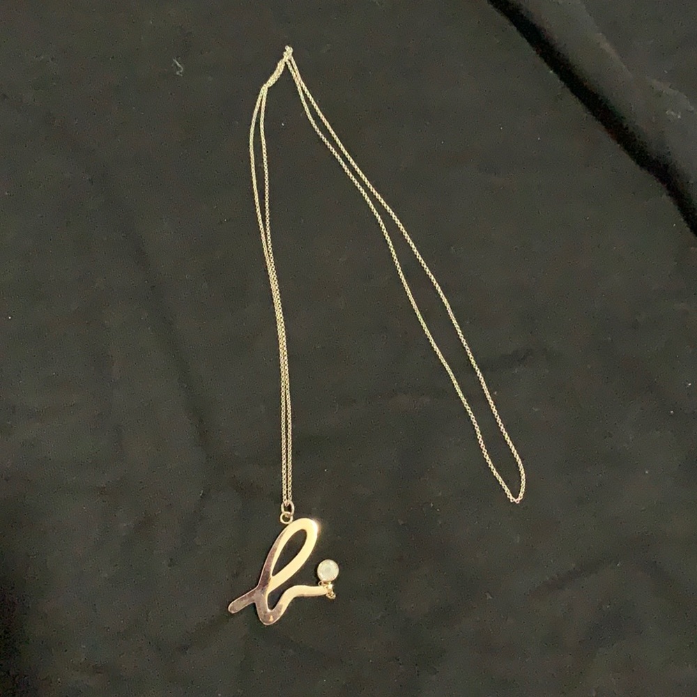 Agnes b silver long necklace logo dangling stone